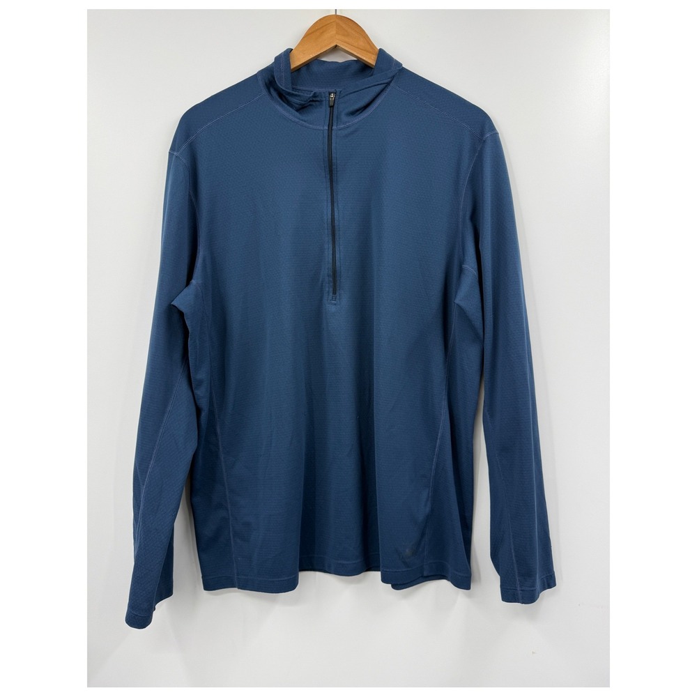 REI Mens XL Blue Quarter Zip Midweight Base Layer Pullover Long Sleeve Top